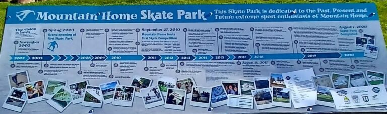 Mountain Home Skatepark history and community fundraising sign