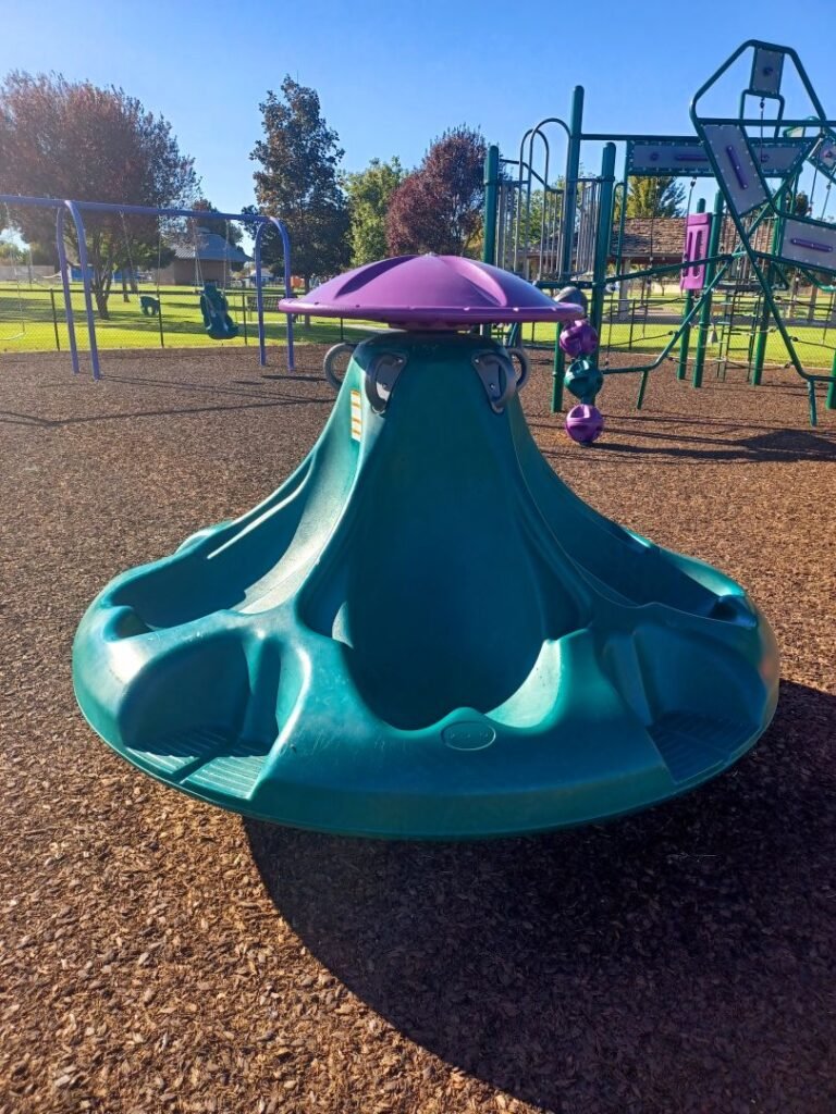 Spinning playground equipment at Richard Aguirre Park Spinning playground equipment at Richard Aguirre Park