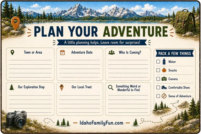Plan Your Adventure outing planner with fields for stops, treats, and discoveries